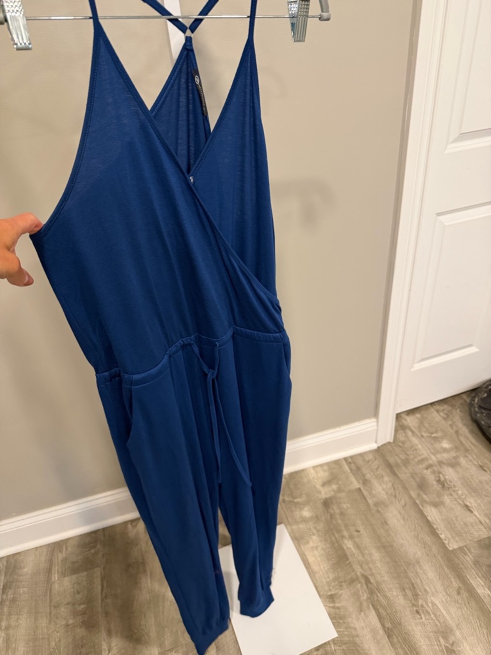 Women’s Navy Blue Sleeveless Wrap Jumpsuit with Pockets